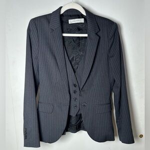 Zara Charcoal Purple Pinstripe Blazer, Layered Vest-Look Front, Size L, See Meas